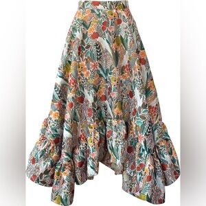 NWT Floral Asymmetrical Lined Jacquard MIDI Skirt
